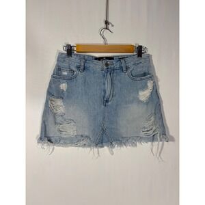 Distressed Hollister High-Rise Denim Skirt Womens 5 W27 Light Blue